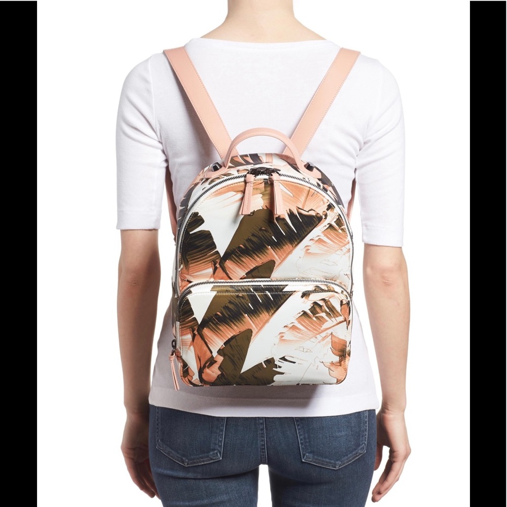 MACKAGE Brook Print Nylon Backpack in Pink Leaf